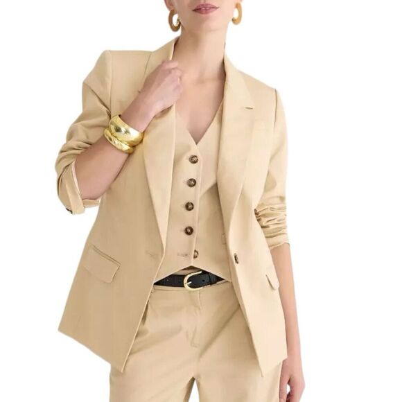 J CREW Blazer WMNS 12 Beige Cotton Chino Willa italian Jacket‎ Lightweight BG120